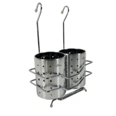 تصویر جای قاشق و چنگال ردفلاور، نظم دهنده دو قلوی استیل و آویز برای خشک کردن و چیدمان مرتب قاشق، چنگال و کارد کنار سینک