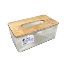 جعبه دستمال کاغذی لیمون کد 237259 با بدنه اکرولیک شفاف و درب چوبی