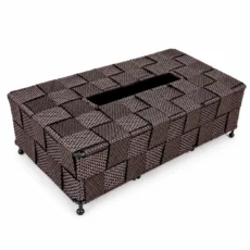 جای دستمال کاغذی داریسان مدل فانتزی کوچک کد JD124 قهوه‌ای با پایه‌های فلزی روی زمینه سفید